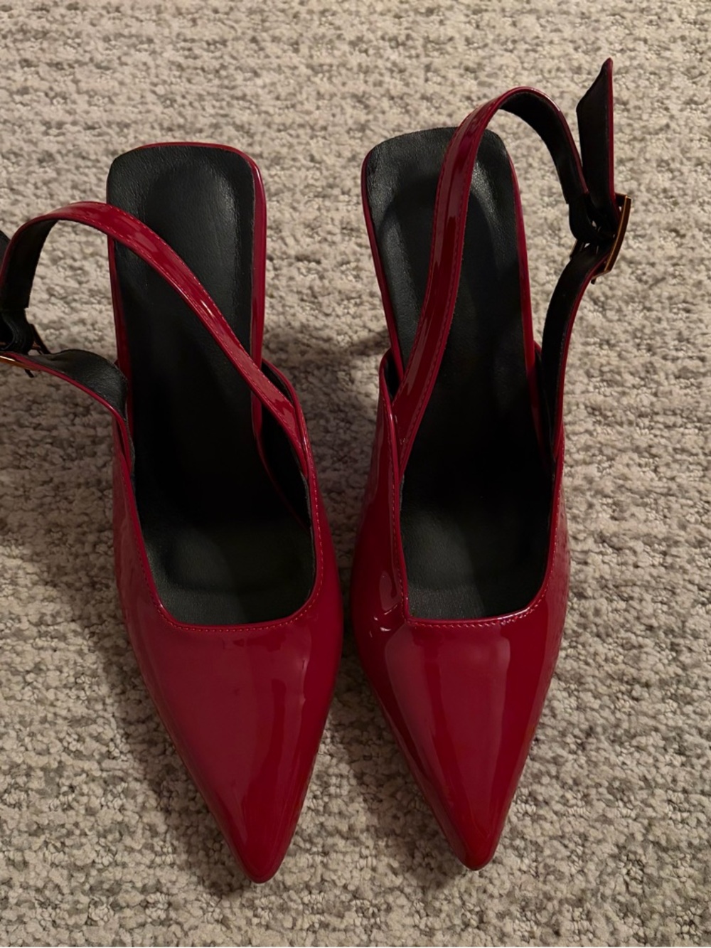 Red Pointed-Toe Kitten Heels